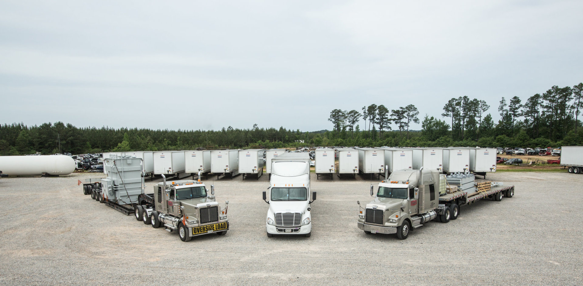 Fleet of heavy haul transport vehicles and equipment from Parish Transport, heavy haul transport and heavy haul shipping company